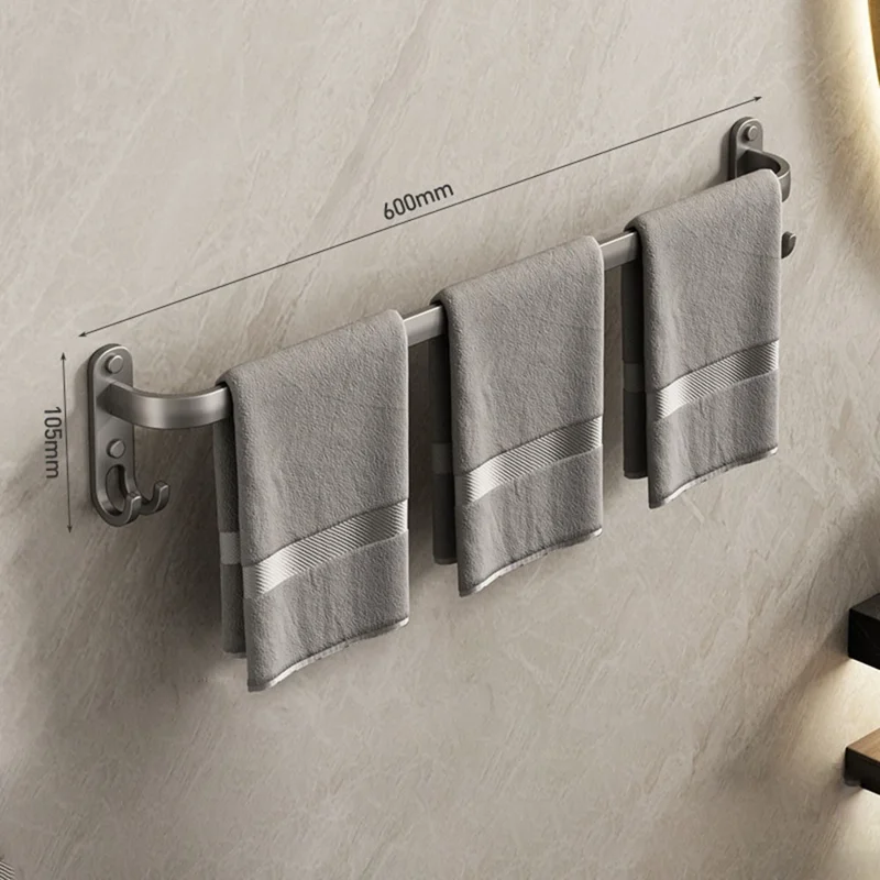 60cm Adhesive Bathroom Shelves Towel Holder No Drill Wall Mount Single Rod Metal Hanger for Towels / Clothes