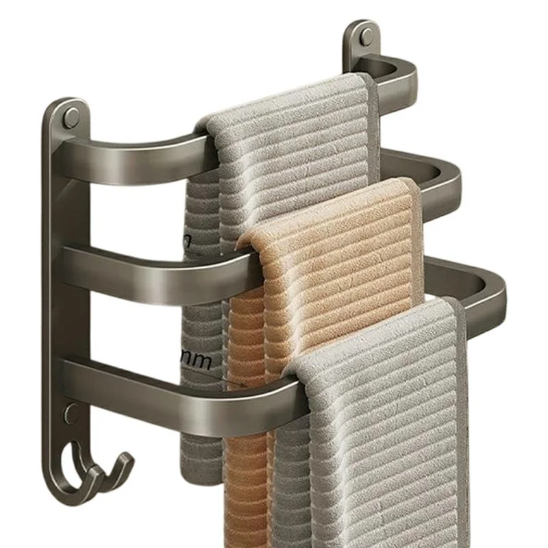 30 cm 3-lagige aluminium handdoekhouder voor op de muur, zonder boren, handdoekrek voor de badkamer