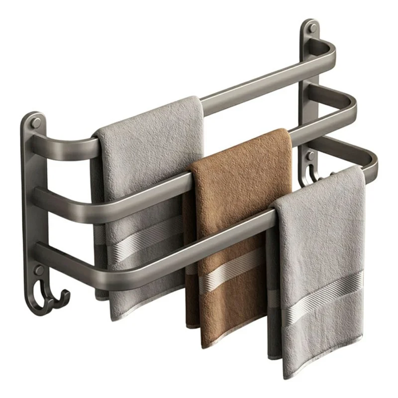 40 cm 3-lagige aluminium handdoekhouder voor op de muur, zonder boren, handdoekrek voor de badkamer