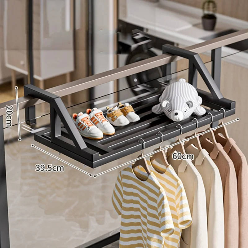 60x39.5x20cm Balcony Drying Rack Window Railing Clothes Hanger Shoe Drying Rack for Home - Black