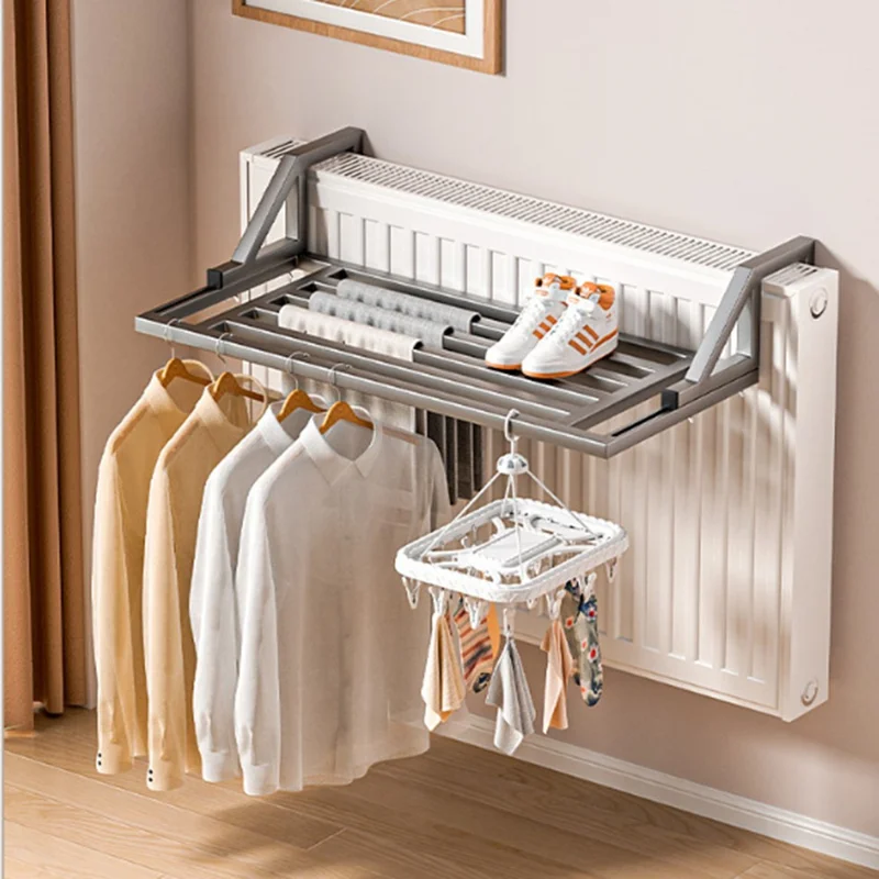 60x39.5x20cm Balcony Drying Rack Window Railing Clothes Hanger Shoe Drying Rack for Home - Black