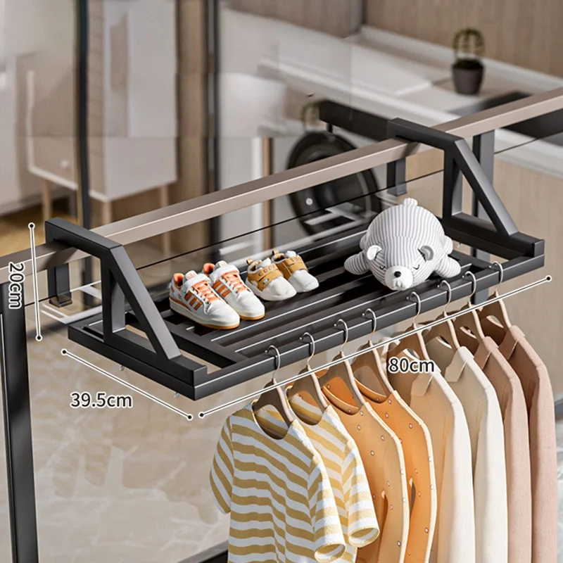 80x39.5x20cm Balcony Drying Rack Window Railing Clothes Hanger Shoe Drying Rack for Home - Black