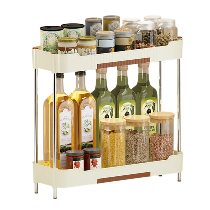 Narrow Kitchen Counter Organizer Rack Spice Bottle Storage Shelf for Home - Beige