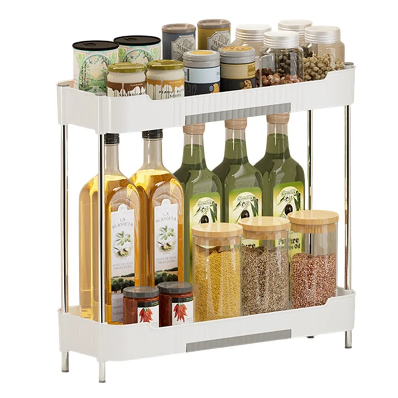 Narrow Kitchen Counter Organizer Rack Spice Bottle Storage Shelf for Home - White