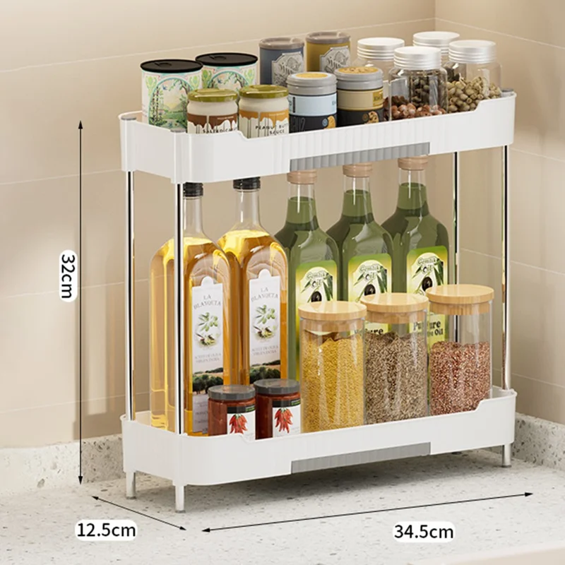 Narrow Kitchen Counter Organizer Rack Spice Bottle Storage Shelf for Home - White