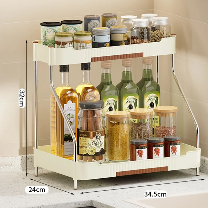 2-lagers kökshylla för förvaring av kryddflaskor, beige