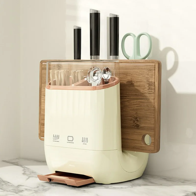 Organizador de Bloco de Faca de Cozinha, Suporte para Tábua de Corte, Rack de Armazenamento de Utensílios Removível e Drenável - Branco Creme