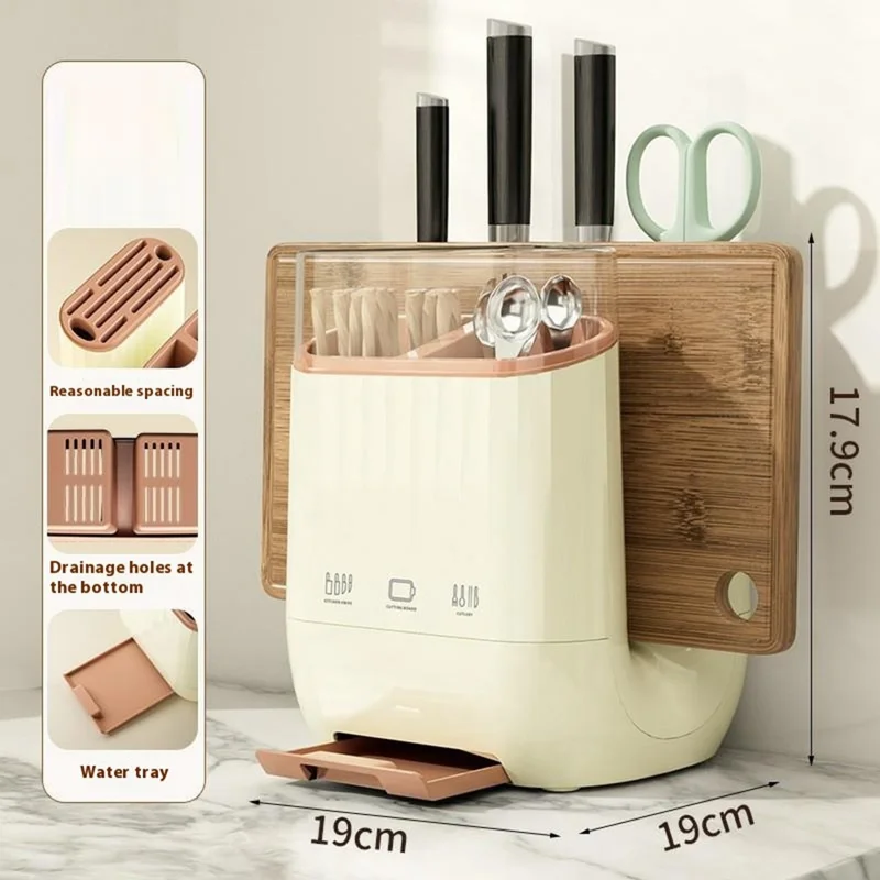 Organizador de Bloco de Faca de Cozinha, Suporte para Tábua de Corte, Rack de Armazenamento de Utensílios Removível e Drenável - Branco Creme