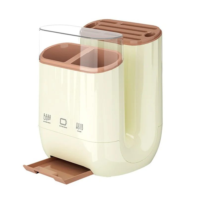Organizador de Bloco de Faca de Cozinha, Suporte para Tábua de Corte, Rack de Armazenamento de Utensílios Removível e Drenável - Branco Creme
