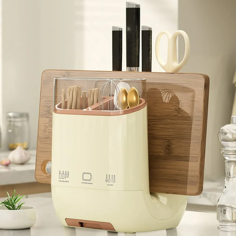 Organizador de Bloco de Faca de Cozinha, Suporte para Tábua de Corte, Rack de Armazenamento de Utensílios Removível e Drenável - Branco Creme