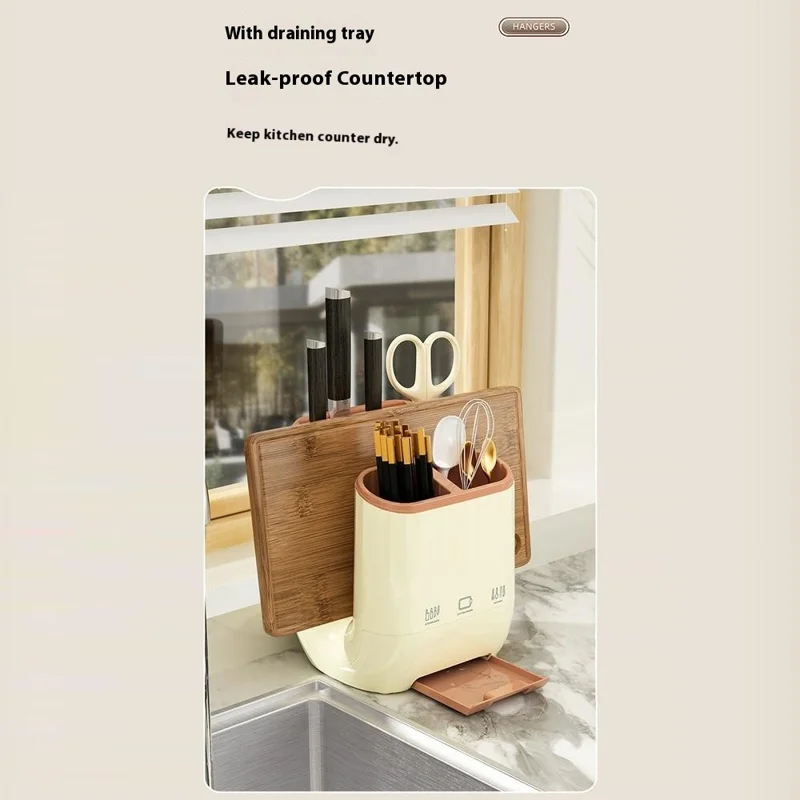 Organizador de Bloco de Faca de Cozinha, Suporte para Tábua de Corte, Rack de Armazenamento de Utensílios Removível e Drenável - Branco Creme