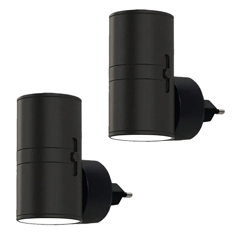 2Pcs Cylindrical Bedside Lamp Auto Sensor 3 Color Changing LED Night Light with Remote Control, EU Plug - Black