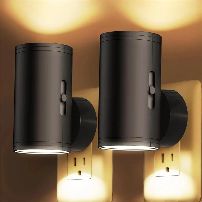 2Pcs Cylindrical Bedside Lamp Auto Sensor 3 Color Changing LED Night Light with Remote Control, EU Plug - Black