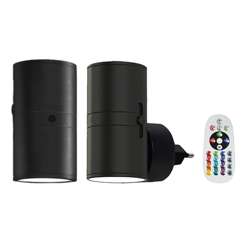 2Pcs RGB Cylindrical Mood Lamp for Bedroom Aluminum Shell LED Night Light with Remote Control, EU Plug - Black