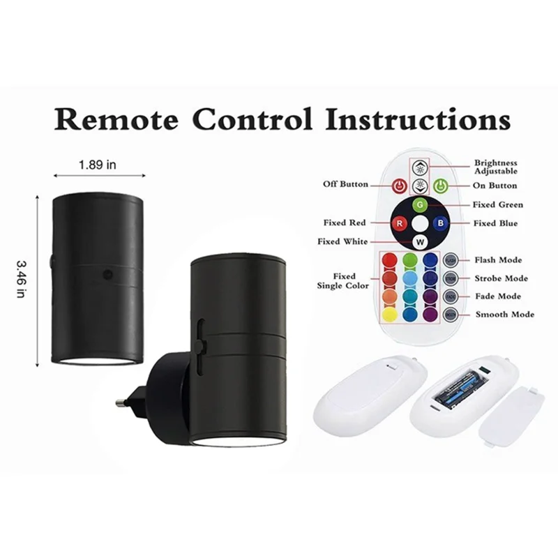 2Pcs RGB Cylindrical Mood Lamp for Bedroom Aluminum Shell LED Night Light with Remote Control, EU Plug - Black