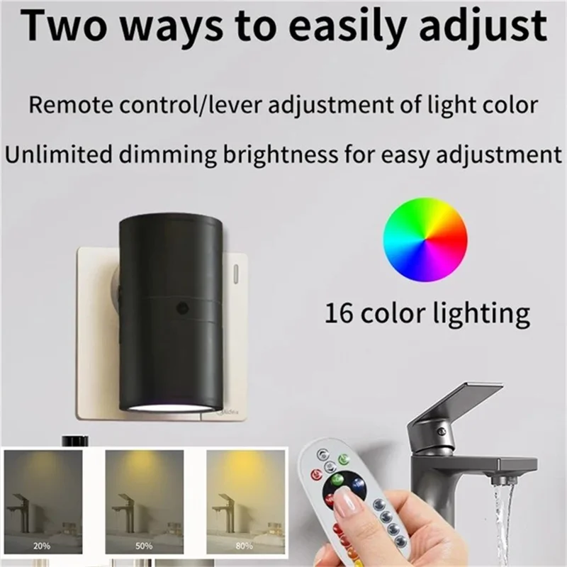 2Pcs RGB Cylindrical Mood Lamp for Bedroom Aluminum Shell LED Night Light with Remote Control, EU Plug - Black