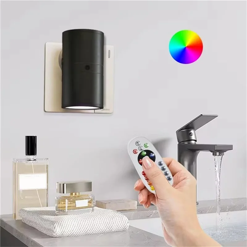 2Pcs RGB Cylindrical Mood Lamp for Bedroom Aluminum Shell LED Night Light with Remote Control, EU Plug - Black