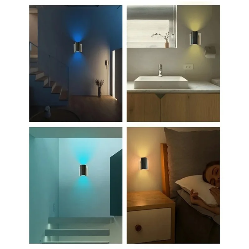 2Pcs RGB Cylindrical Mood Lamp for Bedroom Aluminum Shell LED Night Light with Remote Control, EU Plug - Black