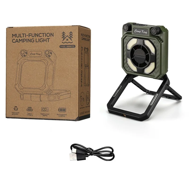 Camping Fan Light USB Rechargeable Portable Magnetic Tent Lamp with Digital Display - Army Green