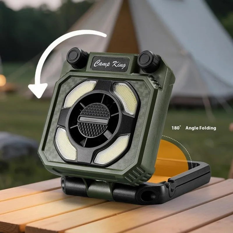 Camping Fan Light USB Rechargeable Portable Magnetic Tent Lamp with Digital Display - Army Green