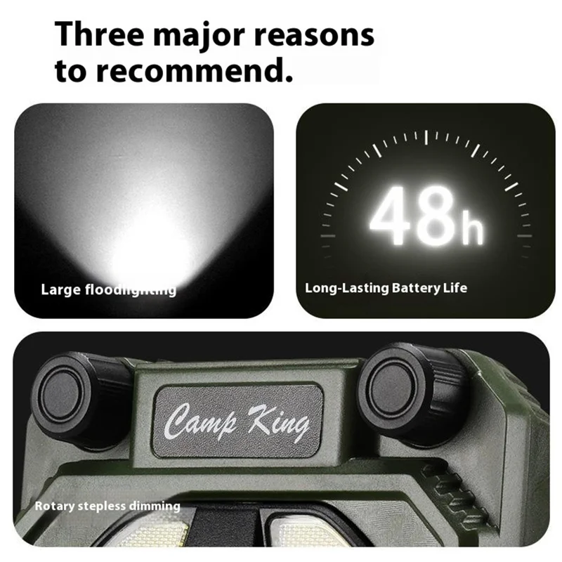 Camping Fan Light USB Rechargeable Portable Magnetic Tent Lamp with Digital Display - Army Green