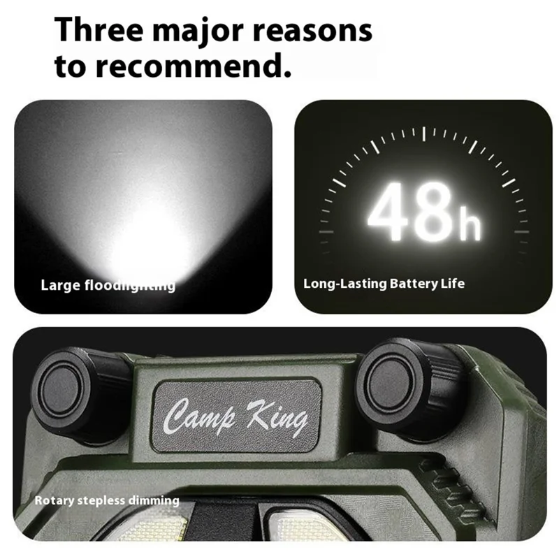 Camping Fan Light with Digital Display / Hand Crank USB Rechargeable Portable Magnetic Tent Lamp - Army Green