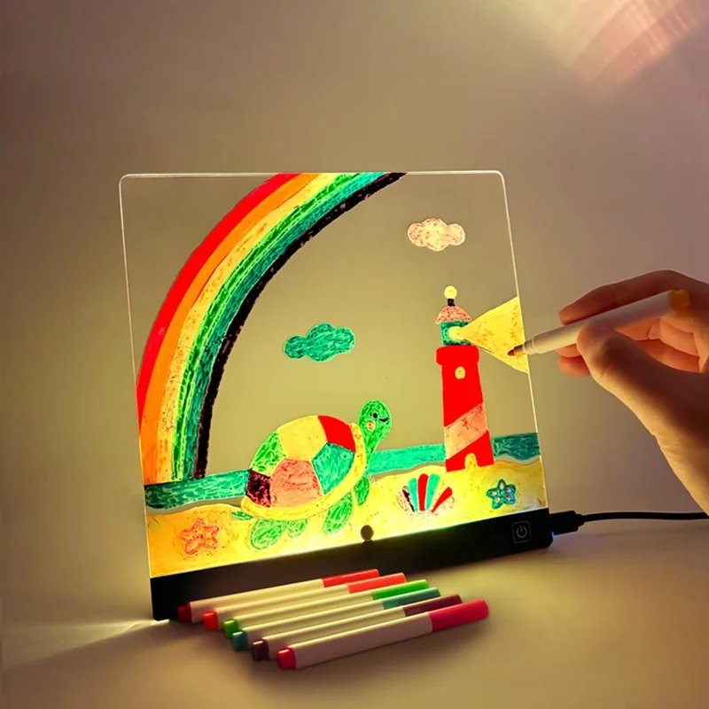 20 x 20cm LED Drawing Board for Kids Gift USB Powered Erasable Acrylic Illuminated Writing Tablet