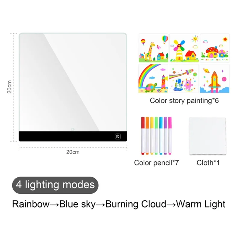 20 x 20cm LED Drawing Board for Kids Gift USB Powered Erasable Acrylic Illuminated Writing Tablet