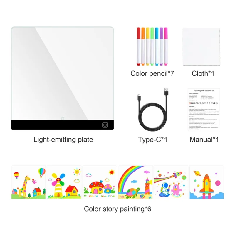 20 x 20cm LED Drawing Board for Kids Gift USB Powered Erasable Acrylic Illuminated Writing Tablet