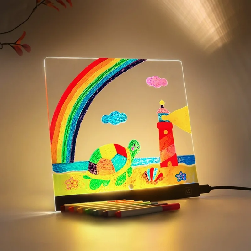 20 x 20cm LED Drawing Board for Kids Gift USB Powered Erasable Acrylic Illuminated Writing Tablet
