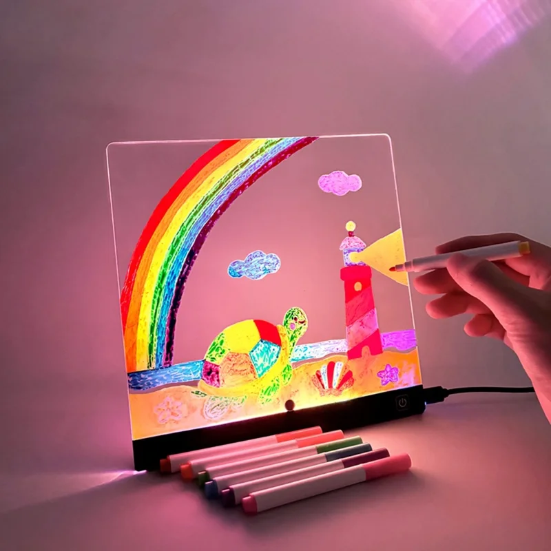 20 x 20cm LED Drawing Board for Kids Gift USB Powered Erasable Acrylic Illuminated Writing Tablet