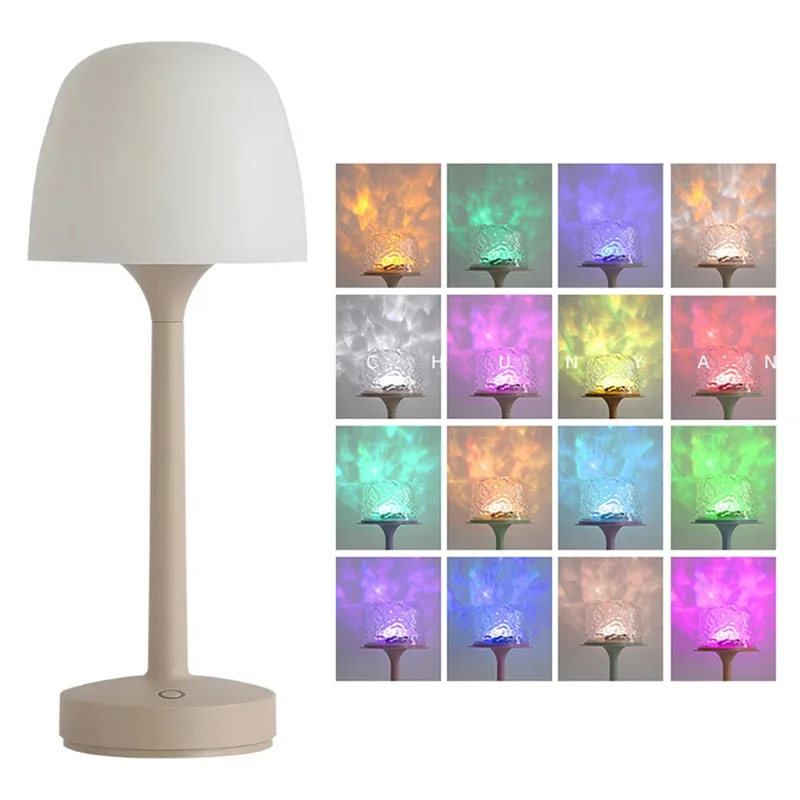 Rechargeable Wave Projector Lamp 16 Colors Table Light with Remote Control for Kids Bedroom