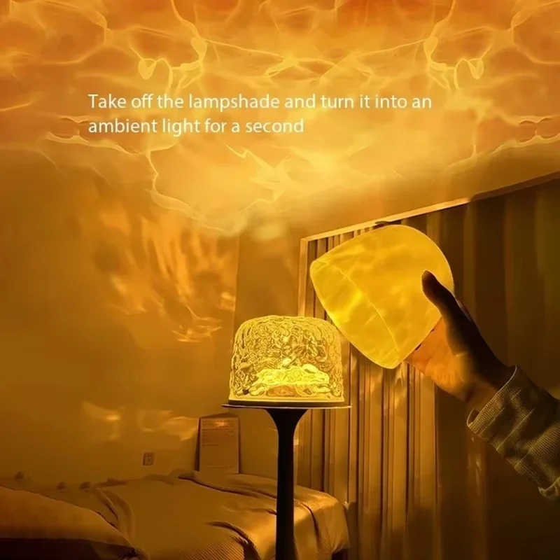 Rechargeable Wave Projector Lamp 16 Colors Table Light with Remote Control for Kids Bedroom