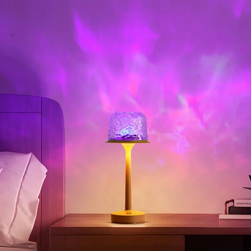 Rechargeable Wave Projector Lamp 16 Colors Table Light with Remote Control for Kids Bedroom