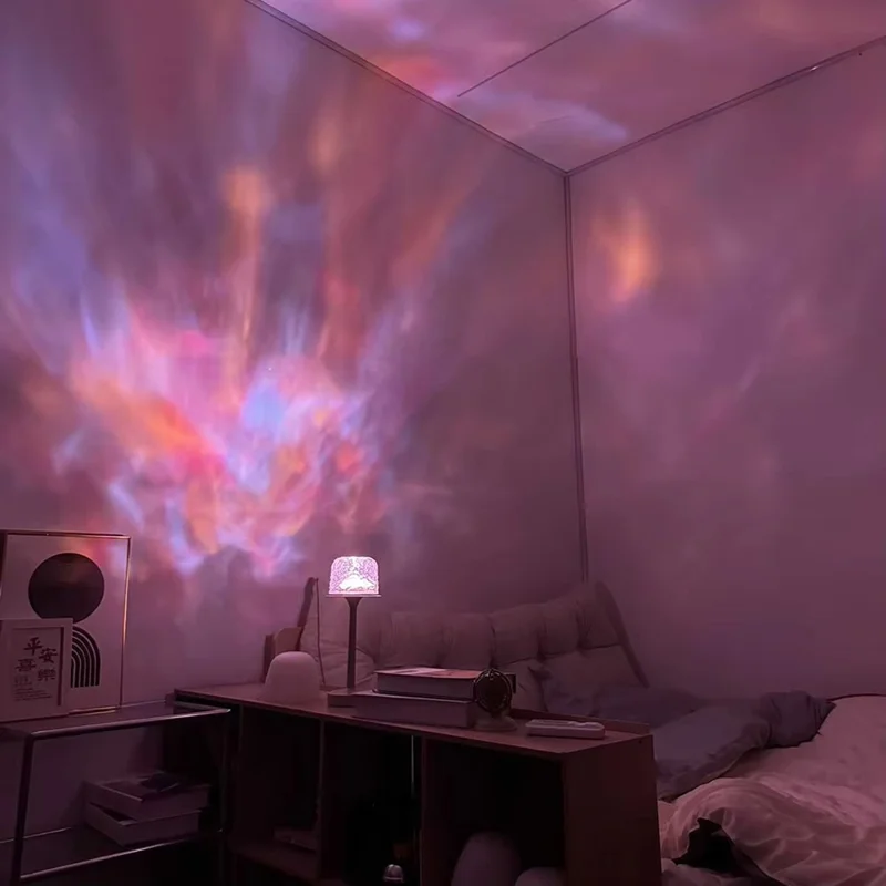 Rechargeable Wave Projector Lamp 16 Colors Table Light with Remote Control for Kids Bedroom