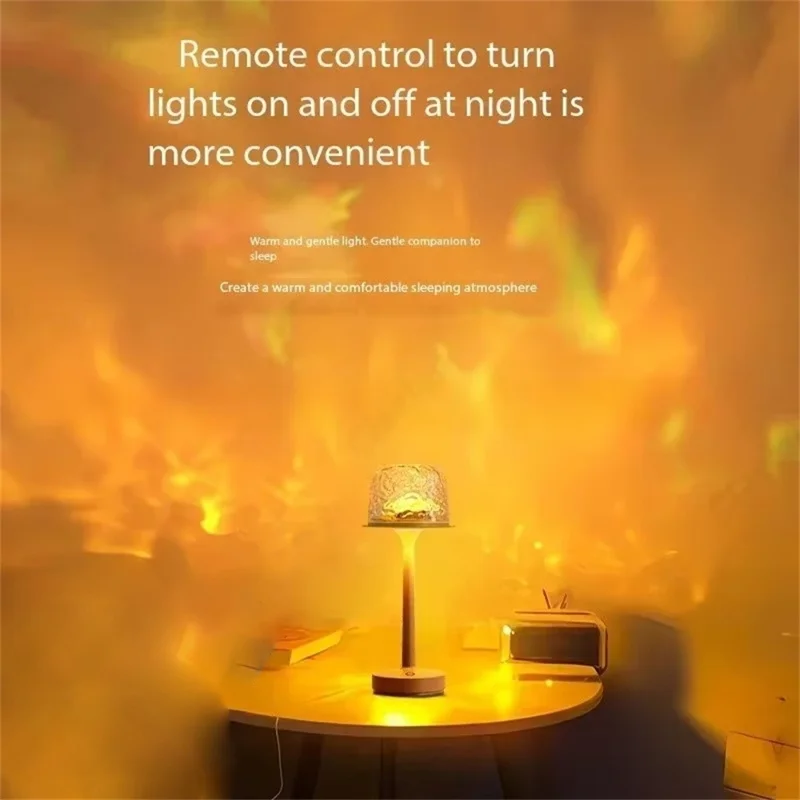 3 Color Temperatures Ocean Wave Projector Table Lamp USB Rechargeable Cordless Night Light Dimmable Touch Desk Lamp