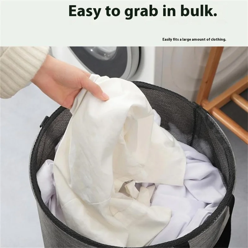 Foldable Rolling Laundry Hamper Large Capacity Oxford Fabric Clothes Basket with Wheels and Straps - Grey