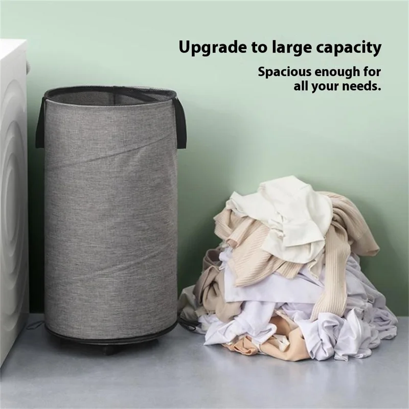 Foldable Rolling Laundry Hamper Large Capacity Oxford Fabric Clothes Basket with Wheels and Straps - Grey
