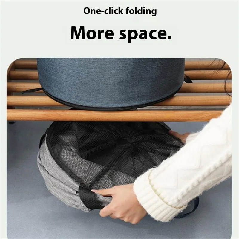 Foldable Rolling Laundry Hamper Large Capacity Oxford Fabric Clothes Basket with Wheels and Straps - Grey