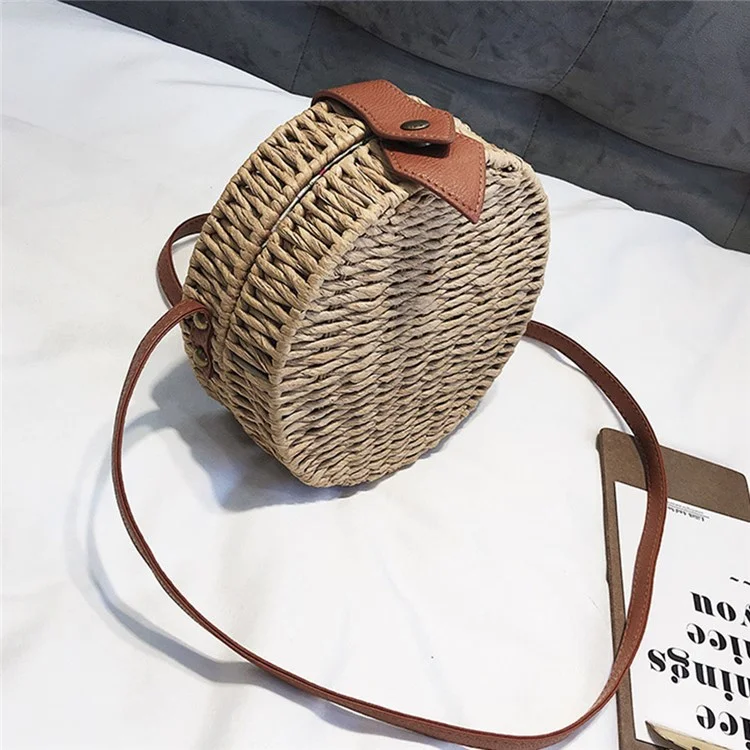 Bolsa de Ratán Redonda Tejida a Mano Bolsas Chic Naturales Con Bolso de Hombro de Cuerpo Cruzado Con Correa Ajustable/cierre Magnético Para Mujeres - Verde