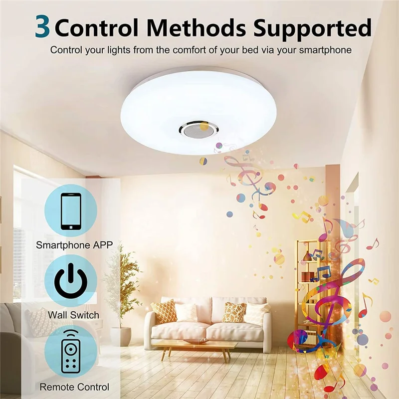 Smart Music Ceiling Light LED RGB Color Changing Lamp with Remote Control Speaker for Home Party - Double Silver Line