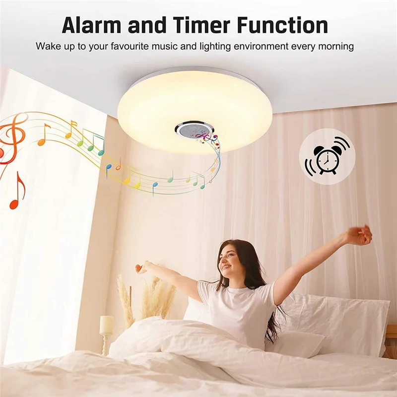 Smart Music Ceiling Light LED RGB Color Changing Lamp with Remote Control Speaker for Home Party - Double Silver Line