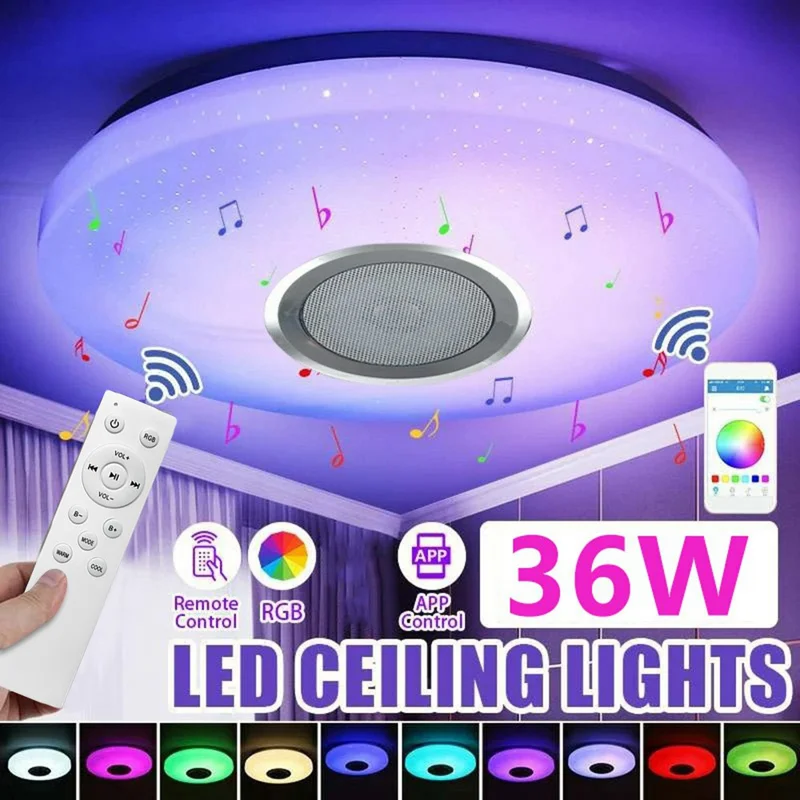 Round LED Music Ceiling Light  38CM 36W Bluetooth-Compatible Smart RGB Colorful Lamp Support Remote / APP Control