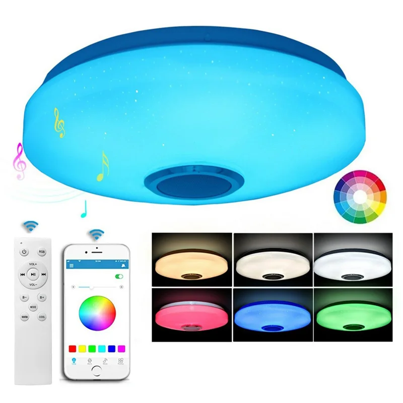 Round LED Music Ceiling Light  38CM 60W Bluetooth-Compatible Smart RGB Colorful Lamp Support Remote / APP Control