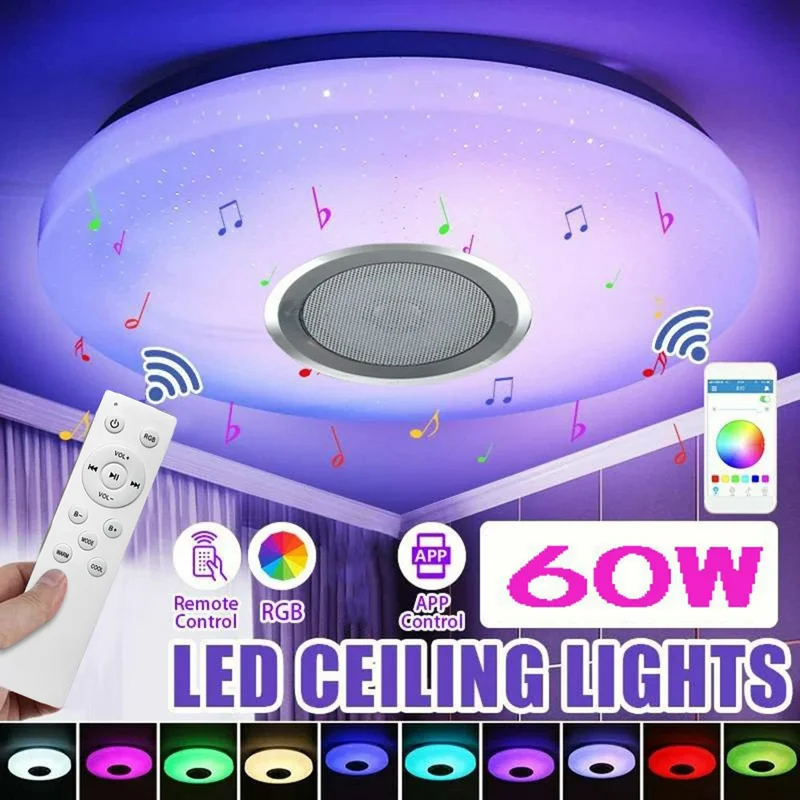 Round LED Music Ceiling Light  38CM 60W Bluetooth-Compatible Smart RGB Colorful Lamp Support Remote / APP Control