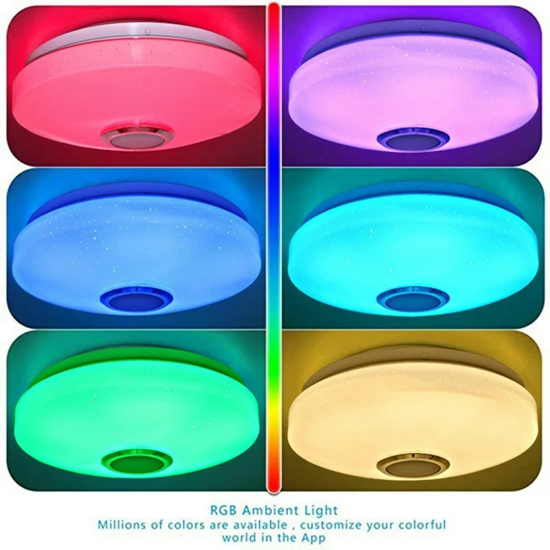 Round LED Music Ceiling Light  38CM 60W Bluetooth-Compatible Smart RGB Colorful Lamp Support Remote / APP Control