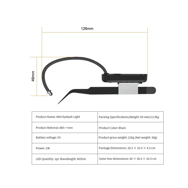 AL90 Mini Eyelash Glue Dryer with Tweezers Fast Drying Flexible Arm UV Light for Lash Extensions