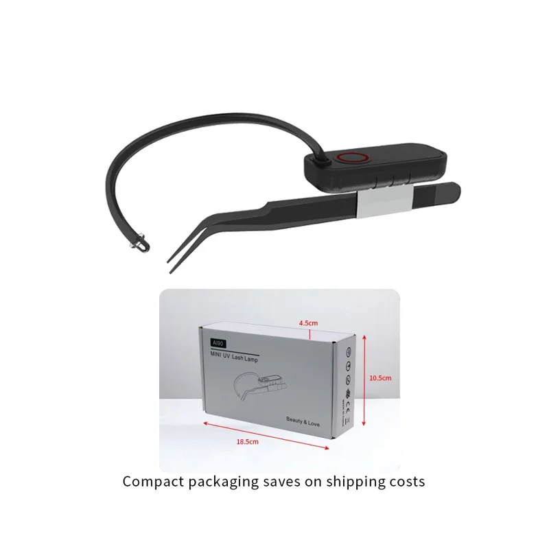 AL90 Mini Eyelash Glue Dryer with Tweezers Fast Drying Flexible Arm UV Light for Lash Extensions