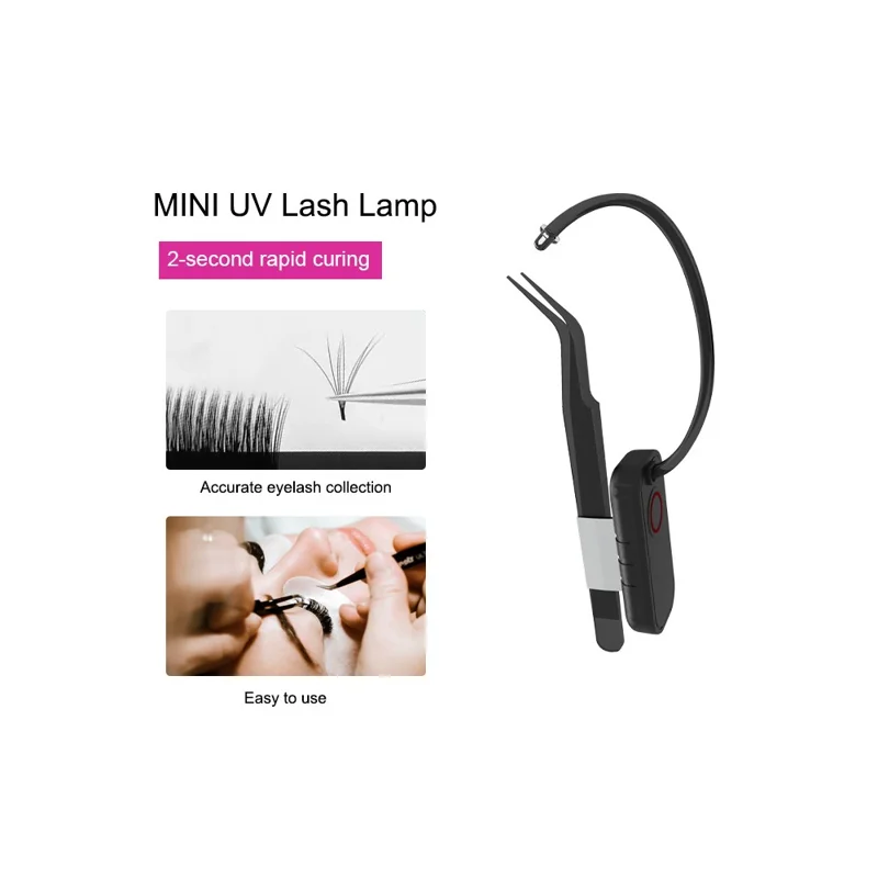 AL90 Mini Eyelash Glue Dryer with Tweezers Fast Drying Flexible Arm UV Light for Lash Extensions