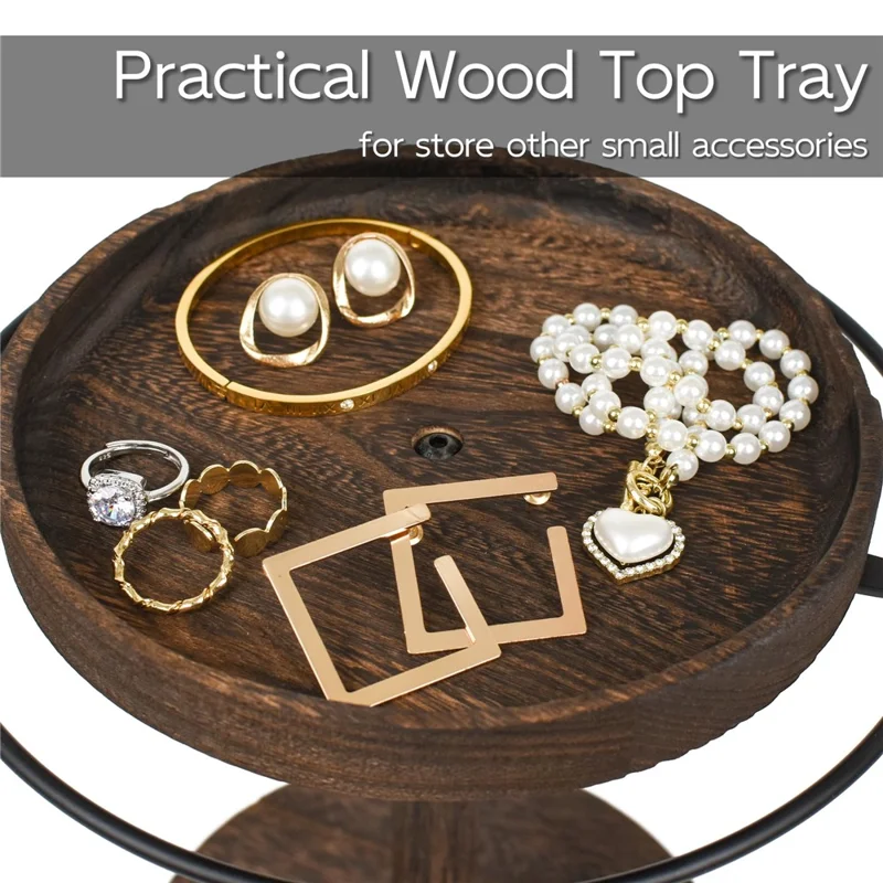 Wooden Sunglasses Organizer Jewelry Storage Eyewear Rotating Display Stand with Tray